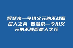 智慧泉—今川义元的不战而屈人之兵 智慧泉—今川义元的不战而屈人之兵缩略图 智慧泉—今川义元的不战而屈人之兵 智慧泉—今川义元的不战而屈人之兵