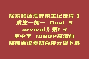 探索频道荒野求生纪录片《求生一加一 Dual Survival》第1-3季中字 1080P高清自媒体解说素材百度云盘下载