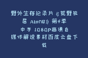 野外生存纪录片《荒野独居 Alone》第4季中字 1080P高清自媒体解说素材百度云盘下载缩略图 野外生存纪录片《荒野独居 Alone》第4季中字 1080P高清自媒体解说素材百度云盘下载